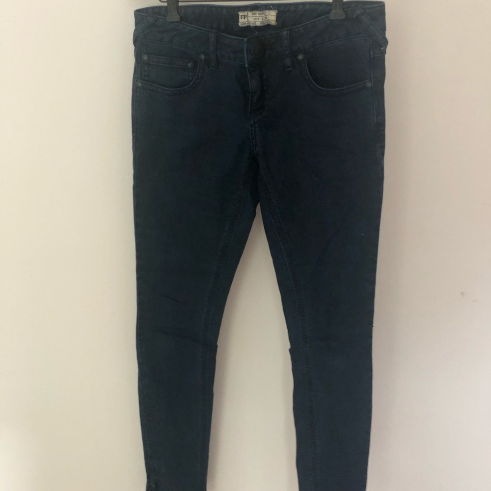 Free People blue stained jeans with ankle zippers